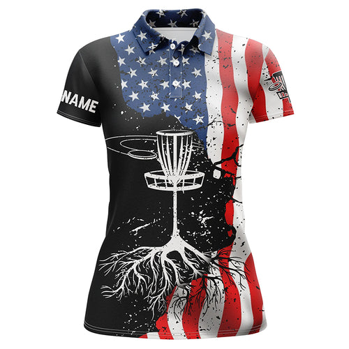 Vintage American flag patriotic Disc Golf Performance women polo shirts custom disc golf shirt NQS4999