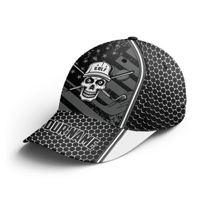 Skull black American flag golf sun hats for men, custom name hats Unisex Baseball hats NQS3330