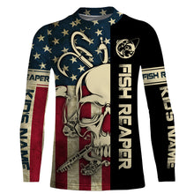 Load image into Gallery viewer, American flag Fish reaper fishing patriotic Custom Name UV Protection fishing jersey Shirts apparel NQS3497