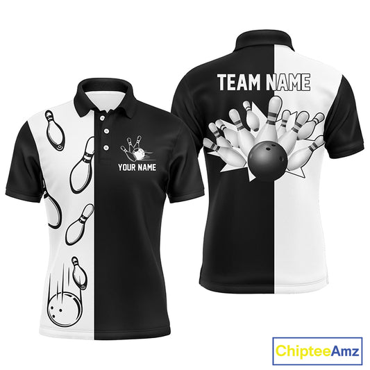 Custom Black white bowling shirt for men – personalized team jersey front view