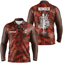 Load image into Gallery viewer, Mens Disc golf polo shirts custom red camo Disc Golf Basket Tree jerseys, disco golf outfit NQS6685