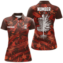 Load image into Gallery viewer, Womens Disc golf polo shirt custom red camo Disc Golf Basket Tree jerseys, disco golf outfit NQS6685