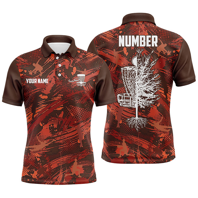 Mens Disc golf polo shirts custom red camo Disc Golf Basket Tree jerseys, disco golf outfit NQS6685