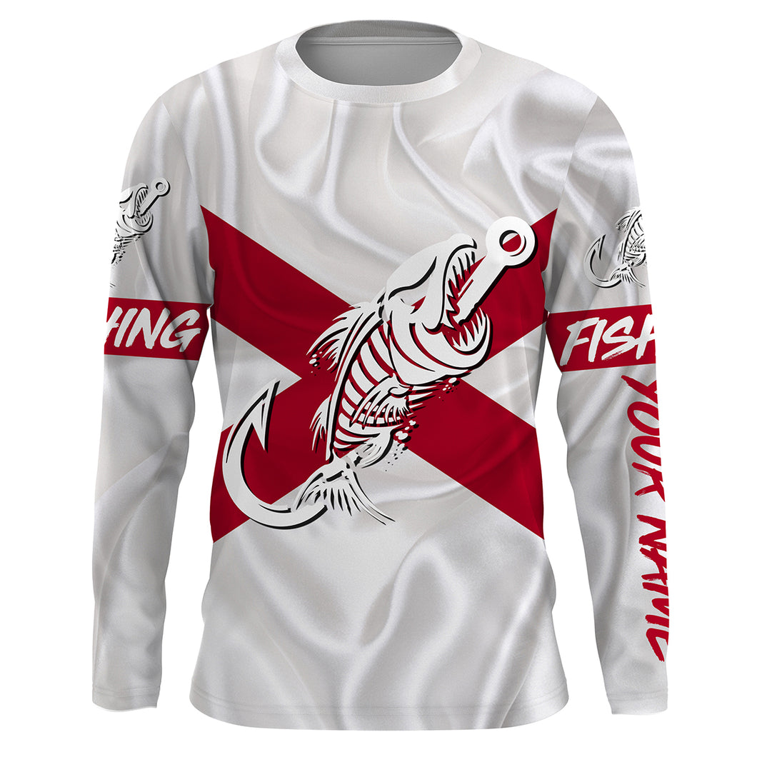 AL Fishing Custom Alabama Flag Fish hook skull Custom sun protection fishing shirts for men, women NQS3343