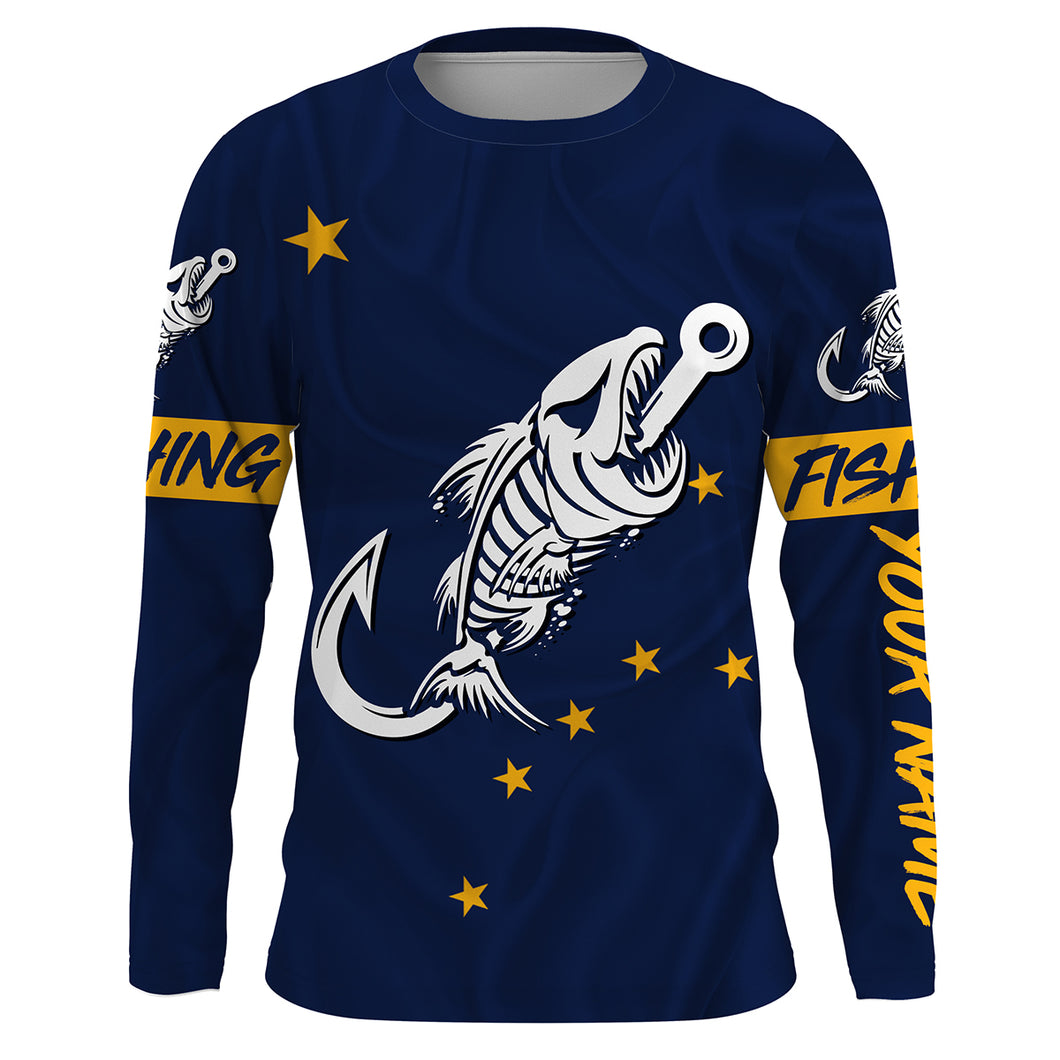 AK Fishing Custom Alaska Flag Fish hook skull Custom sun protection fishing shirts for men, women NQS3344