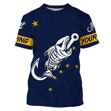 Load image into Gallery viewer, AK Fishing Custom Alaska Flag Fish hook skull Custom sun protection fishing shirts for men, women NQS3344