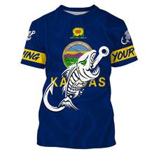 Load image into Gallery viewer, KS Fishing Custom Kansas Flag Fish hook skull Custom sun protection fishing shirts for men, women NQS3349