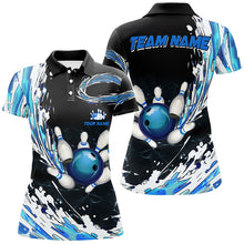 Load image into Gallery viewer, Blue Bowling Womens polo Shirts Custom bowling ball pins black bowling team league Jerseys NQS6461