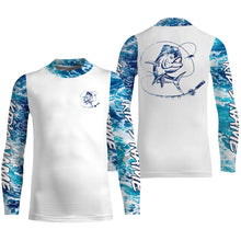 Load image into Gallery viewer, Mahi mahi Dorado Saltwater Fishing blue Custom Saltwater Long sleeve Fishing Shirts UV Protection, Sea wave camo Fishing Shirts NQS2406