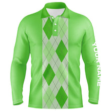 Load image into Gallery viewer, Green argyle plaid pattern Mens golf polo shirt custom golf polos shirt for men, golfing gifts NQS7191