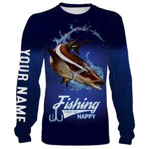 Fishing Makes Me Happy Cobia Fishing 3D All Over printed Customized Name Shirts For Adult And Kid NQS319