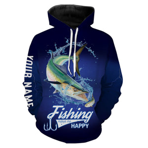 Fishing Makes Me Happy King Mackarel Fishing 3D All Over printed Customized Name Shirts For Adult And Kid NQS320