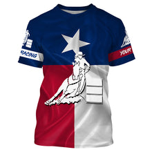 Load image into Gallery viewer, Texas barrel racing Texas flag patriotic Custom Name equestrian clothing, gift for horse lovers NQS3259