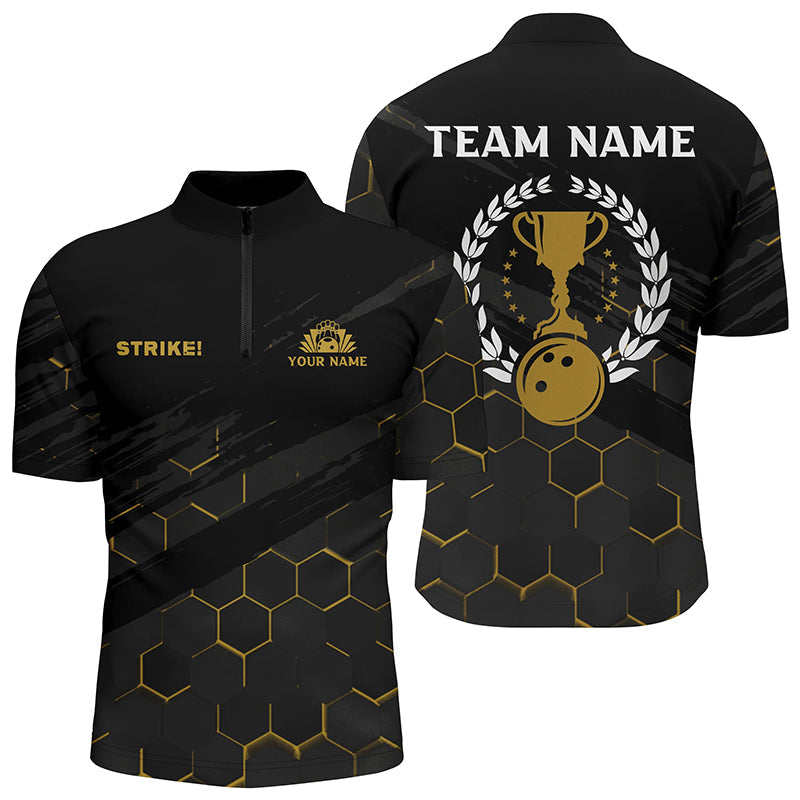 Black Mens Bowling Quarter-Zip Shirts Custom bowling strike bee pattern team Mens League Jerseys NQS6703