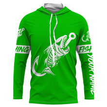 Load image into Gallery viewer, Customized Green Fish hook skull reaper sun protection performance long sleeve fishing shirts NQS3521