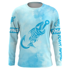 Customized Blue sky Fish hook skull reaper sun protection performance long sleeve fishing shirts NQS3522