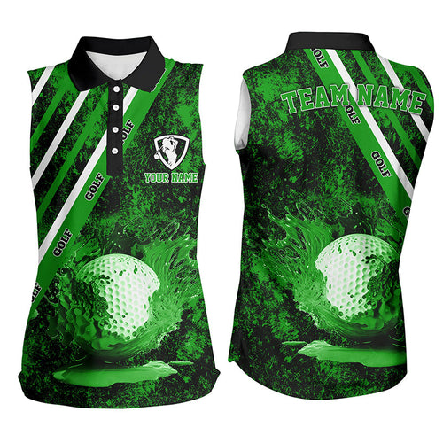 Womens sleeveless polo shirt custom green camo golf sport team jerseys, golf outfits for women NQS6711