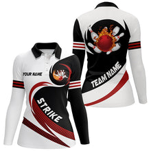 Load image into Gallery viewer, Black and white Bowling Polo Shirts For Women Custom flame bowling ball fire strike Team League Jersey NQS6717