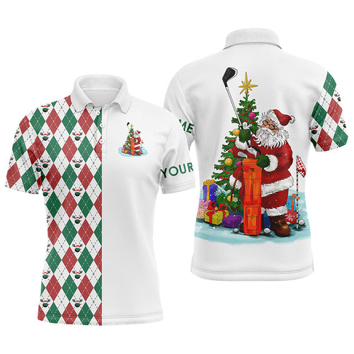Funny Santa golfer Mens golf polo shirts custom name Christmas golf ball pattern, Christmas golf gifts NQS4433
