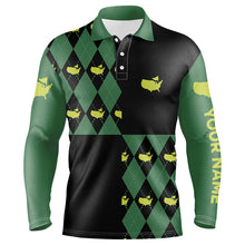 Load image into Gallery viewer, Mens golf polo shirts custom green and black argyle pattern golf tops for mens, coolest polo shirts NQS7202
