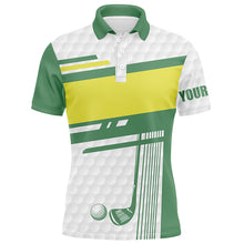 Load image into Gallery viewer, Mens golf polo shirts custom white, green and yellow golf clubs best mens golf wears NQS7204