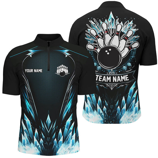 Icy Blue Light Men bowling Quarter Zip shirt Custom team bowling jerseys for men, gift for bowlers NQS7212
