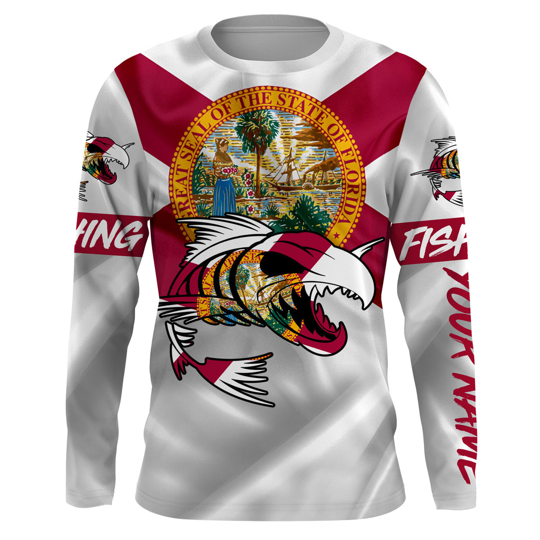 Fish skeleton reaper Florida flag custom name sun protection long sleeve fishing shirts jerseys NQS3835