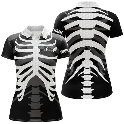 Black and white Womens golf polo shirts custom golf heartbeat Skeleton Halloween ladies golf tops NQS6254