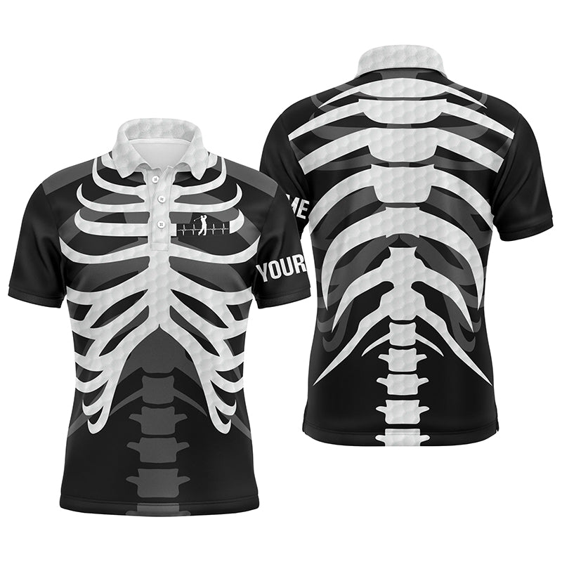 Black and white Mens golf polo shirts custom golf heartbeat Skeleton Halloween golf attire for men NQS6254