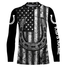 Load image into Gallery viewer, Black and white American flag tattoos of horseshoes Customize Name 3D All Over Printed horse shirt, gift for horse lovers NQS2904