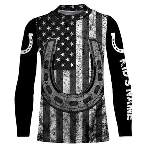 Black and white American flag tattoos of horseshoes Customize Name 3D All Over Printed horse shirt, gift for horse lovers NQS2904