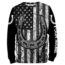 Load image into Gallery viewer, Black and white American flag tattoos of horseshoes Customize Name 3D All Over Printed horse shirt, gift for horse lovers NQS2904