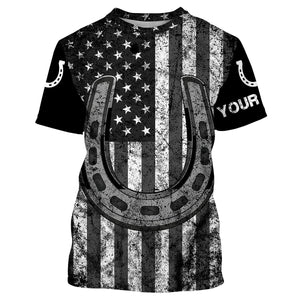 Black and white American flag tattoos of horseshoes Customize Name 3D All Over Printed horse shirt, gift for horse lovers NQS2904