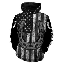 Load image into Gallery viewer, Black and white American flag tattoos of horseshoes Customize Name 3D All Over Printed horse shirt, gift for horse lovers NQS2904