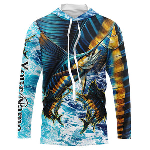 Sailfish fishing scales blue sea water camo Custom UV protection performance long sleeve fishing shirt NQS7097