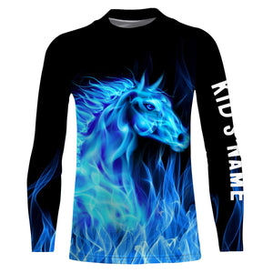 Blue fire horses Custom Horse Shirts personalized equestrian clothing, gifts for horse lovers NQS3278