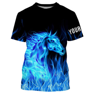 Blue fire horses Custom Horse Shirts personalized equestrian clothing, gifts for horse lovers NQS3278