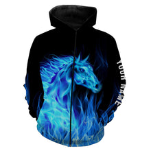 Load image into Gallery viewer, Blue fire horses Custom Horse Shirts personalized equestrian clothing, gifts for horse lovers NQS3278