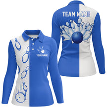 Load image into Gallery viewer, Blue and white retro vintage Bowling polo shirts for women custom Bowling team jerseys NQS6481