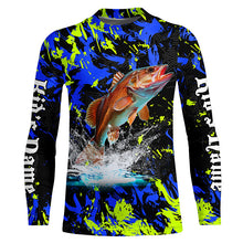 Load image into Gallery viewer, Redfish puppy drum fishing green blue camo Custom performance long sleeve fishing shirt jerseys NQS7218