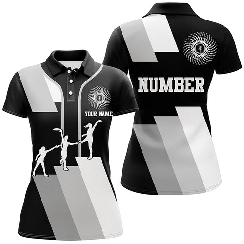 Black and white Womens disc golf polo shirts custom disco golf outfit, personalized disc golf gifts NQS6753