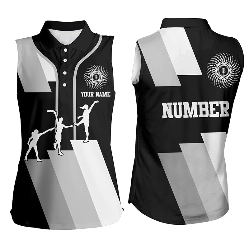 Black and white Womens sleeveless disc golf polo shirts custom disco golf outfit, disc golf gifts NQS6753