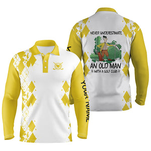 Men golf polo shirts never underestimate an old man with a golf club custom golf shirts for men|Yellow NQS4828