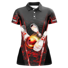 Load image into Gallery viewer, Women bowling polo shirts custom black and red bowling apparel team bowling jerseys, gift for bowlers NQS7224