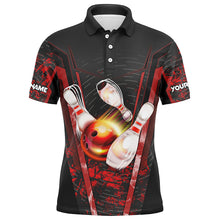 Load image into Gallery viewer, Mens Bowling polo shirts custom black and red bowling apparel team bowling jerseys, gift for bowlers NQS7224