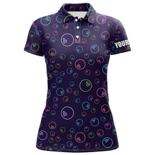 Load image into Gallery viewer, Purple Neon Bowling ball glowing pattern Custom Women bowling polo shirt, bowling team league jerseys NQS6764