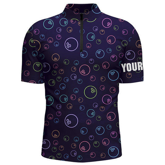 Purple Neon Bowling ball glowing pattern Custom Mens bowling Quarter Zip shirt team league jerseys NQS6764