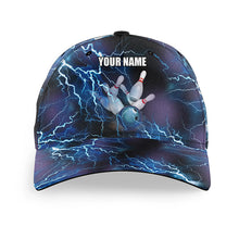 Load image into Gallery viewer, Blue lightning thunder Custom Bowling Hat, Bowling Cap for team, gift for Bowlers NQS7230