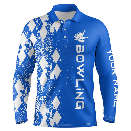 blue personalized bowling shirt for men – custom name design side view