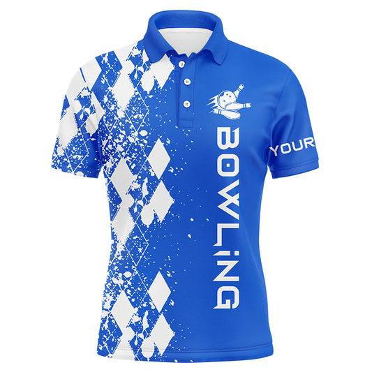 Custom blue bowling shirt for men – personalized team jersey front view